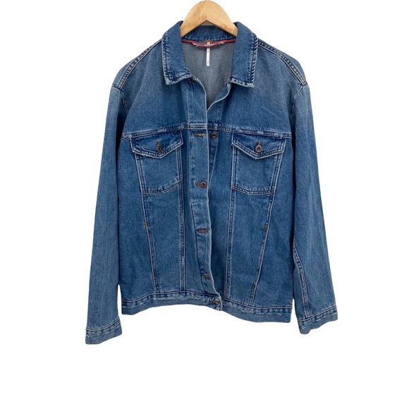 Free People distressed oversized denim jacket 100% cotton